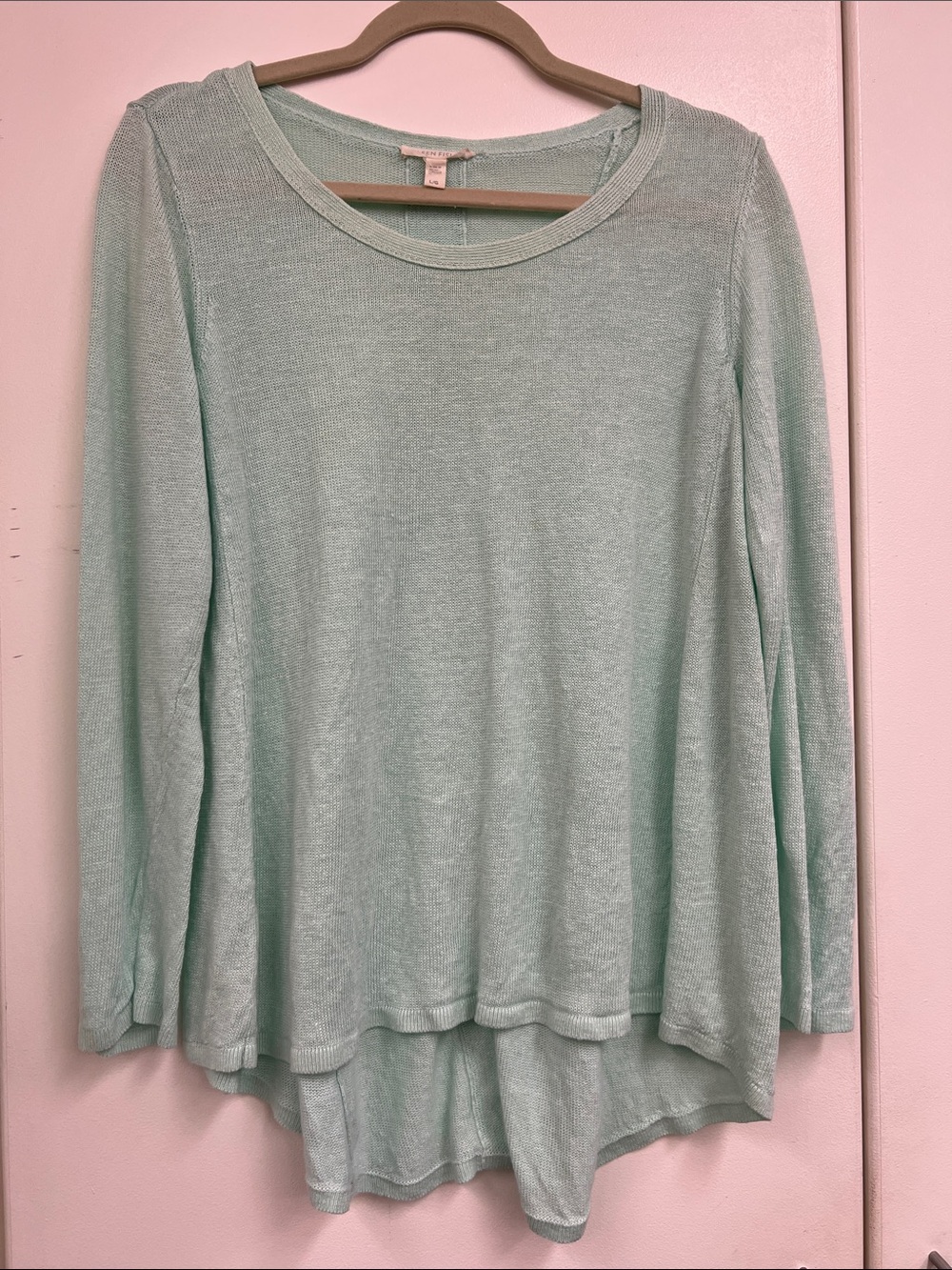 Eileen Fisher Mint Green Seafoam Pastel Long Sleeve Scoop Neck Top Knitted Shirt